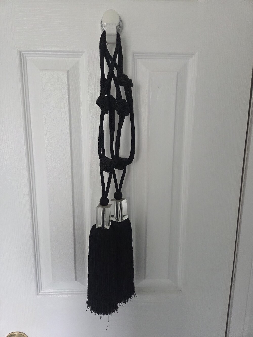 Black Decorative Tassel Curtain Tieback with Crystal Accents